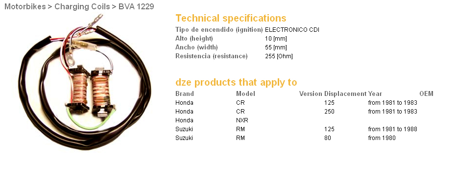 DZE cívka vzbuzení (2 kusy = komplet) HONDA CR 125R 81-83; CR 250R 81-83; SUZUKI RM 80 80; RM 125 81-88