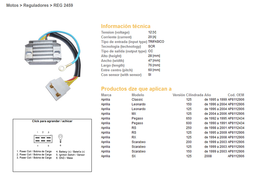 DZE regulátor napětí APRILIA PEGASO 600/650 90-95; RS 125/250 95-09; RX 125 94-08; LEOnardo; SCARABEO (ESR087)