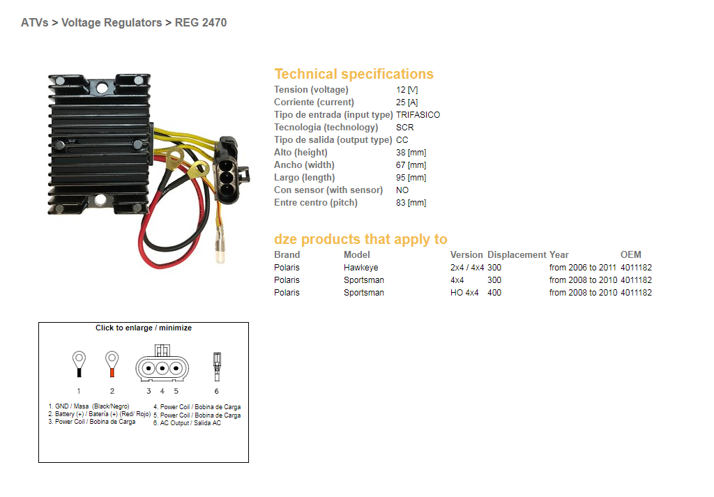 DZE regulátor napětí POLARIS sportSMAN 300/400 08-10; HAWKAYE 300 06-11 (4011182)