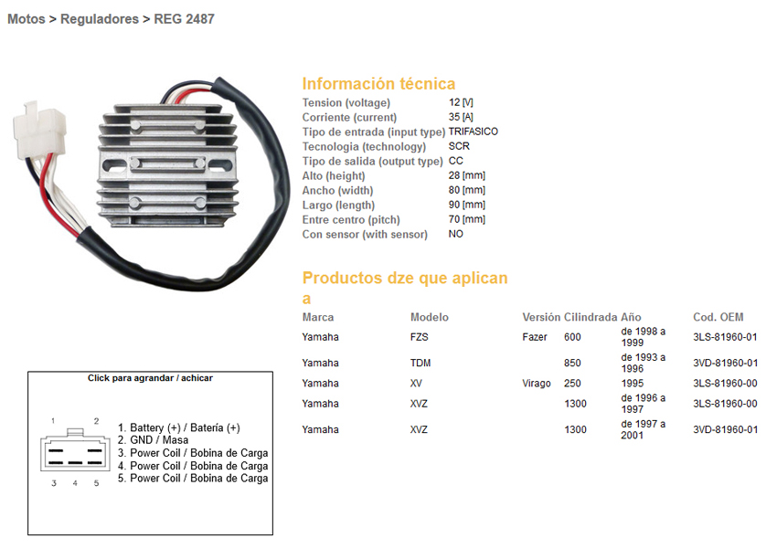 DZE regulátor napětí YAMAHA FZS 600 FAZER 98-99; TDM 850 93-96; XVZ 1300 96-01 (35A) (ESR360)
