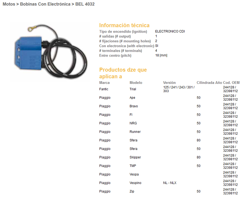 DZE cívka PIAGGIO BRAVO/NRG/RUNNER/sféra/zip/FI/VESPA; FANTIC TRIAL 125/241/243/301/303 (OEM-32398112)
