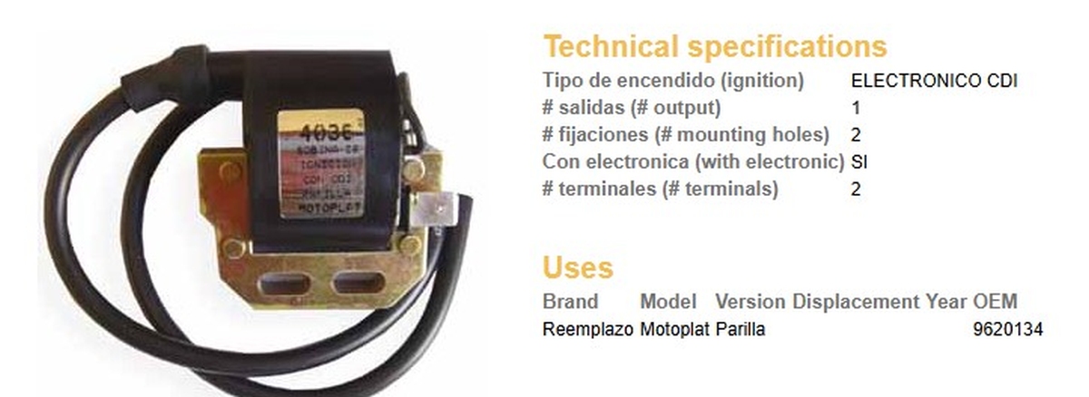 DZE coil MOTOPLAT (replaces GRILL 9620134)