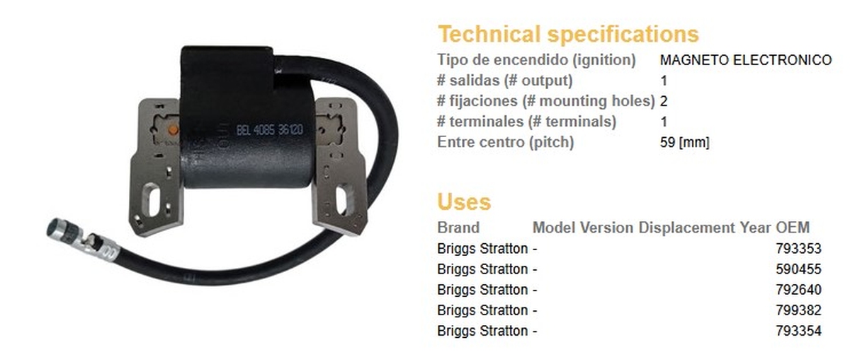 DZE cívka motor BRIGGS STRATTON (OEM 793353; 590455;792640;792631;799382;793354)
