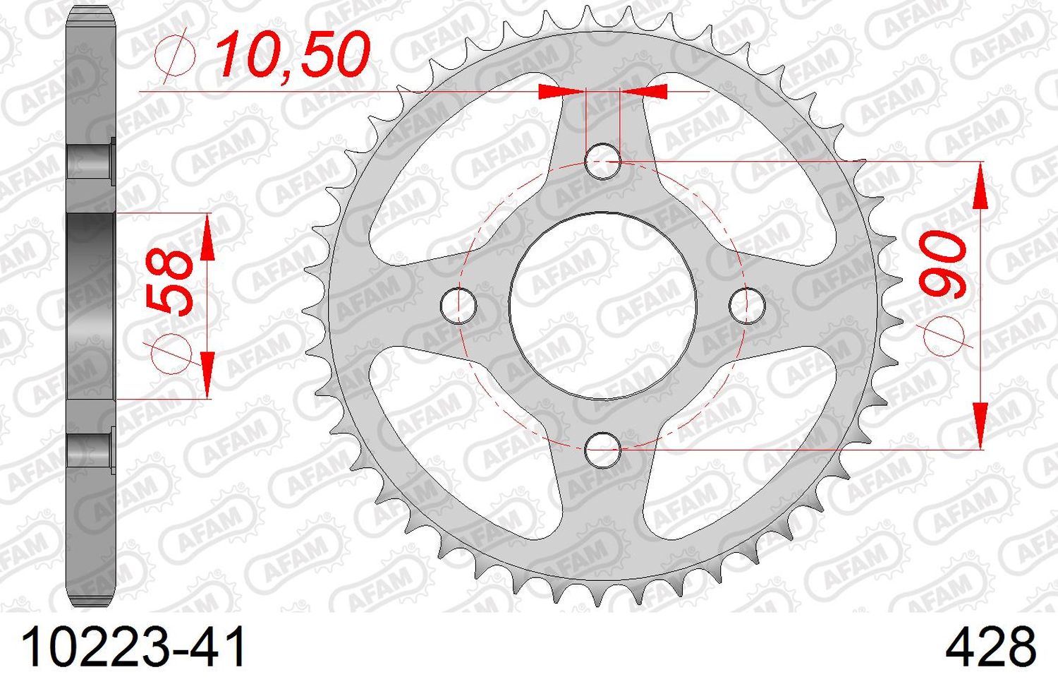 AFAM řetězové kolečko zadní 269 41 HONDA CG 125 '02-'05, CM 125 '82-'97, CB 125T '82-'88, DAELIM VC 125 '96-'99 (JTR269.41) (řetěz 428)