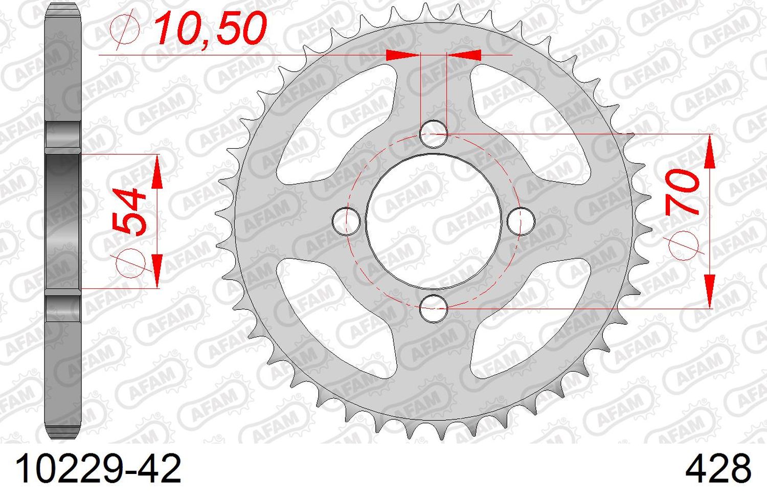 AFAM řetězové kolečko zadní 4304 42 HONDA CBR 125 '04-'10 (JC34/39) (JTR1206.42) (řetěz 428)