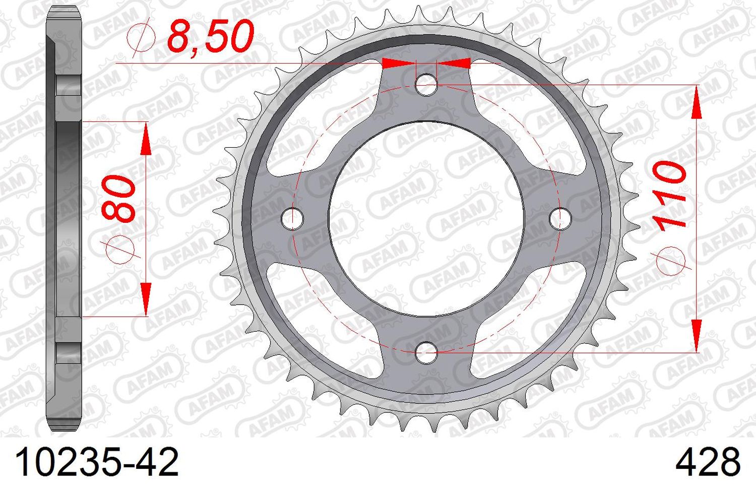 AFAM řetězové kolečko zadní 4597 42 HONDA CBF 125 '09-'14 (JTR1219.42) (řetěz 428)