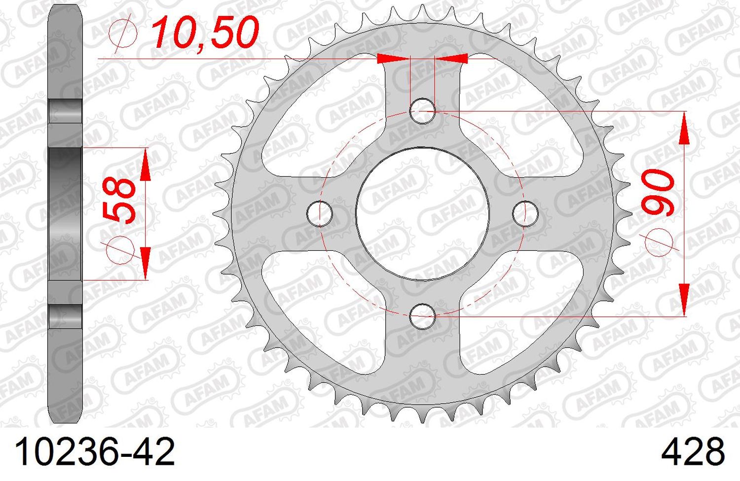 AFAM řetězové kolečko zadní 4669 42 HONDA CBR 125 11-17 (JTR1221.42) (řetěz 428) otvor pro šroub 10,5