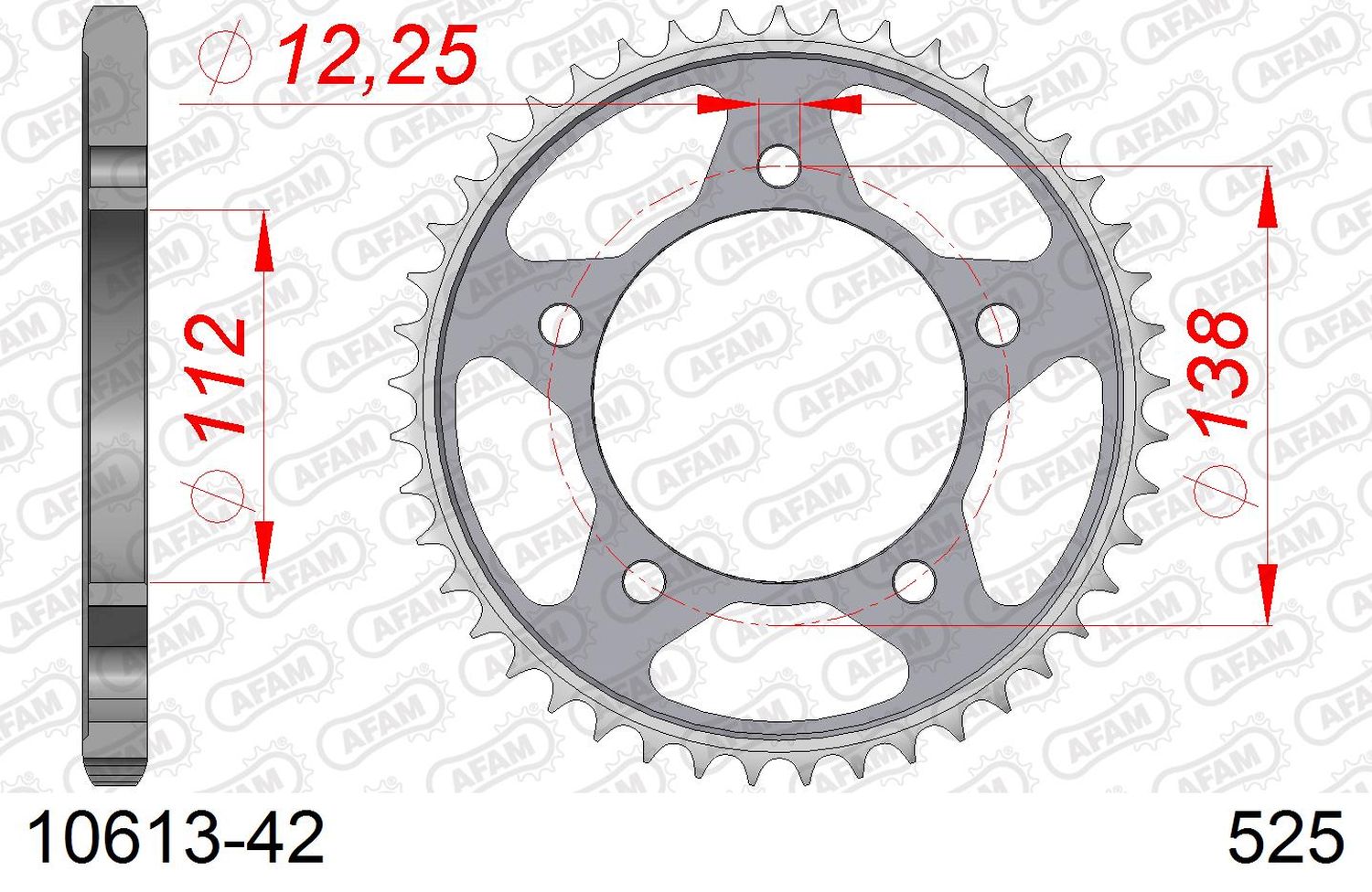 AFAM řetězové kolečko zadní 4357 42 HONDA CBF 600, CB 600, CB 650F '14-'18, CBR 650F '14-'18, VT 750DC (JTR1304.42) (řetěz 525)