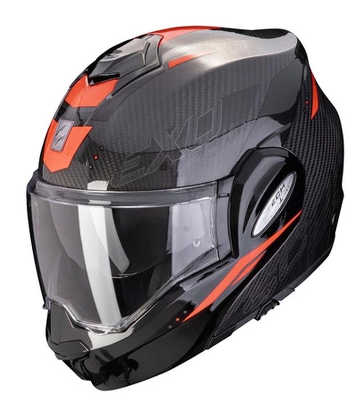 SCORPION helma výklopná (čelist dozadu) EXO-TECH CARBON ROVER BK-RED barva černá/červená velikost XL