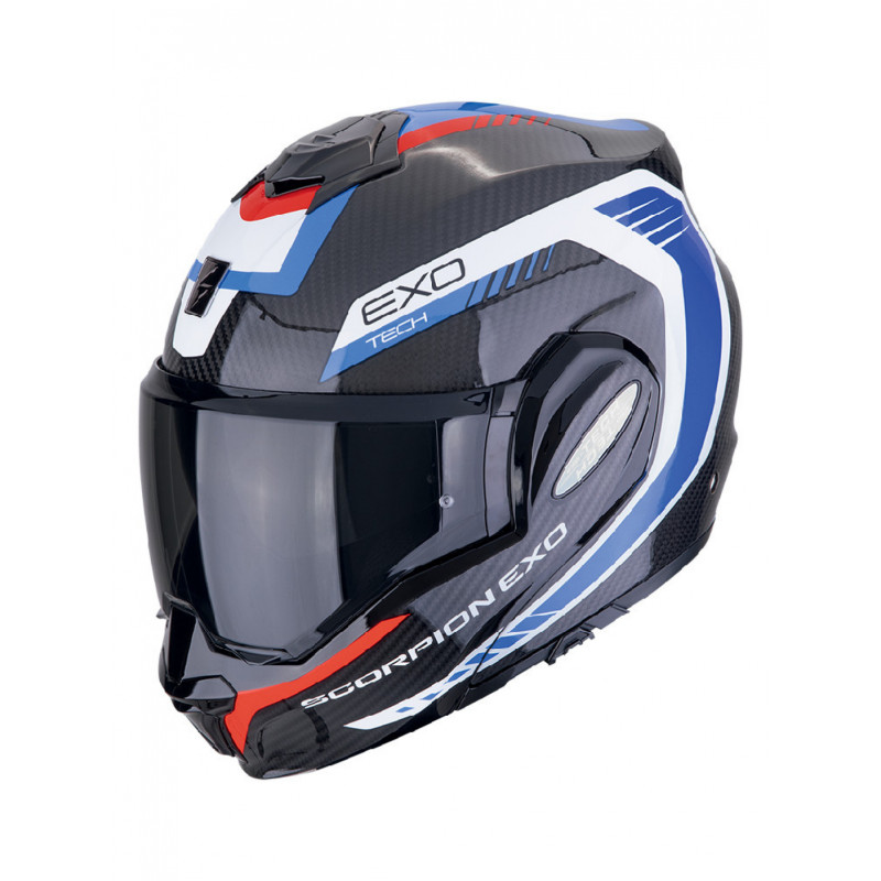 SCORPION překlápěcí helma (čelist dozadu) EXO-TECH CARBON COSY BLACK/BLUE/RED barva černá/modrá/červená velikost XL
