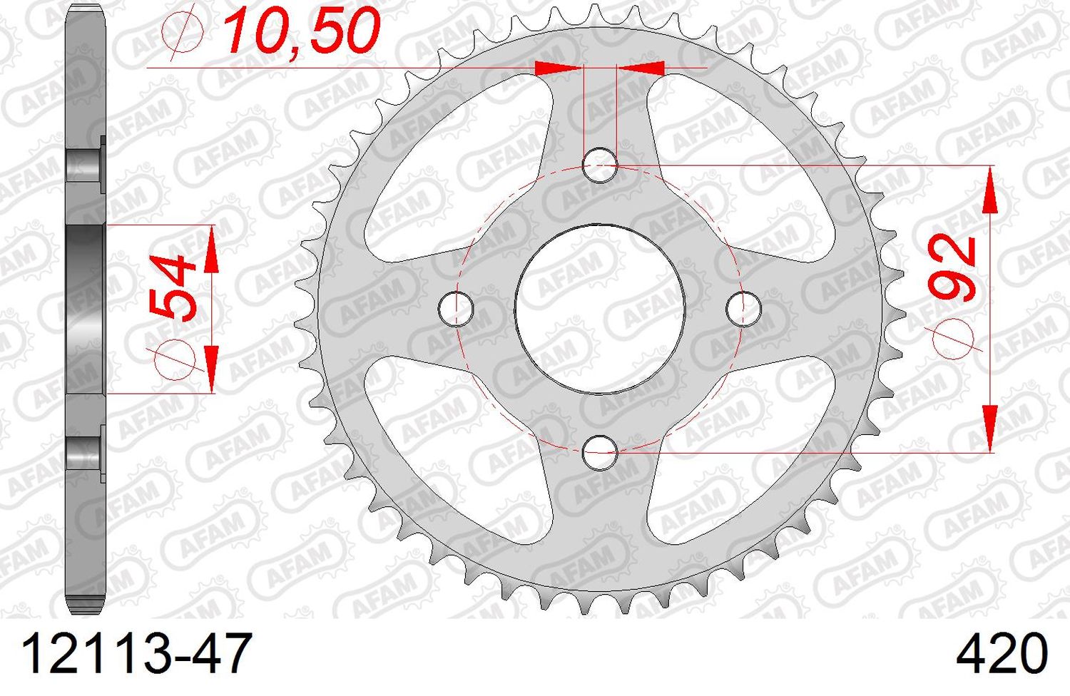 AFAM řetězové kolečko zadní 4570 47 YAMAHA TZR 50 / X-POWER '96-'06, MBK X-POWER 50 '00-'06 (JTR1078.47) (řetěz 420)
