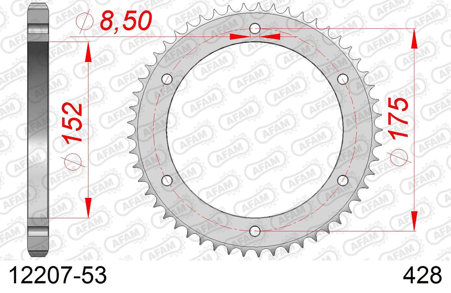 AFAM řetězové kolečko zadní 844 53 YAMAHA DT 125R/RE 99-06 (JTR839.53) (řetěz 428)