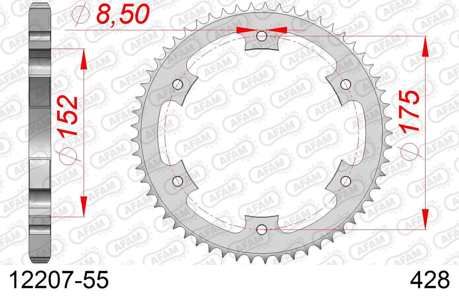 AFAM řetězové kolečko zadní 844 55 YAMAHA DT 125R/RE 99-06 (JTR839.55) (řetěz 428)
