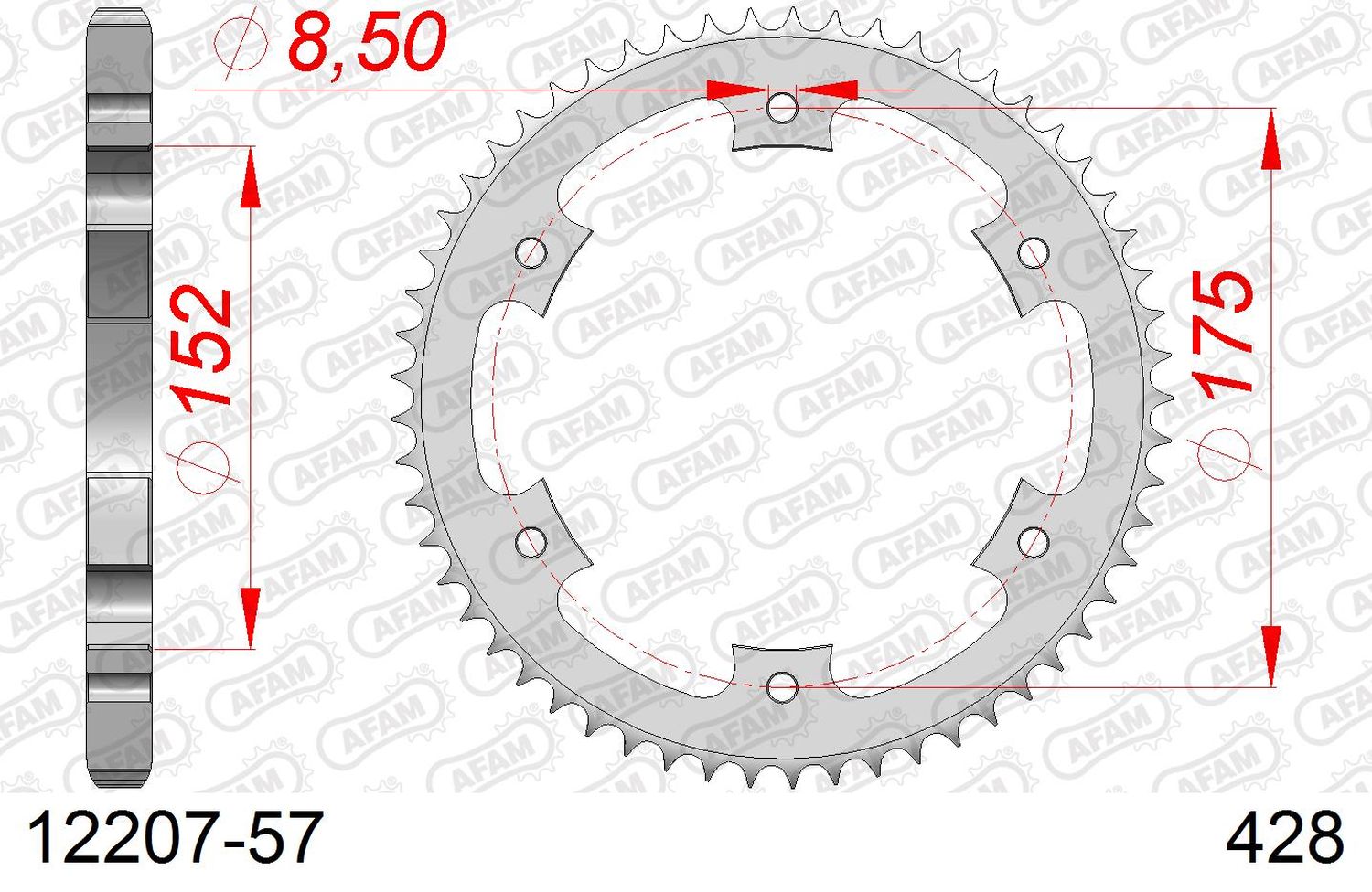 AFAM řetězové kolečko zadní 844 57 YAMAHA DT 125R/RE 99-06 (JTR839.57) (řetěz 428)