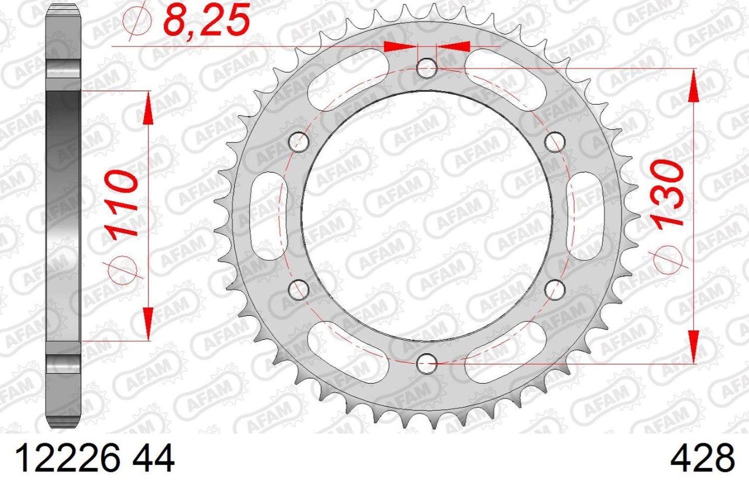 AFAM řetězové kolečko zadní 4372 44 YAMAHA YBR 250 '07-'11 (řetěz 428) (JTR1870.44)