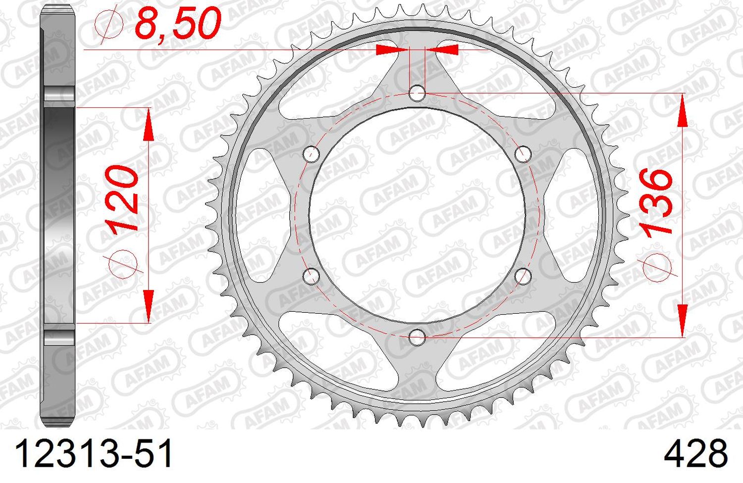 AFAM řetězové kolečko zadní 4324 51 YAMAHA TDR 125 '93-'99 (JTR1847.51) (řetěz 428)