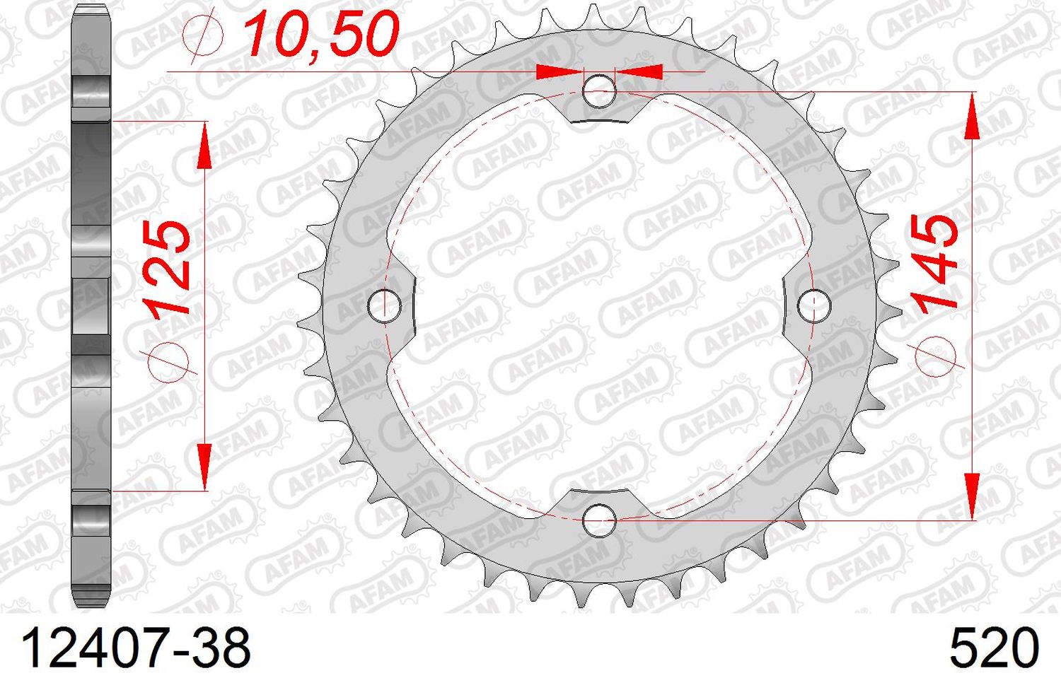 AFAM řetězové kolečko zadní 4588 38 YAMAHA YFZ 450R '09-'19, YFM 250/350/450/700 RAPTOR (JTR1857.38) (řetěz 520)