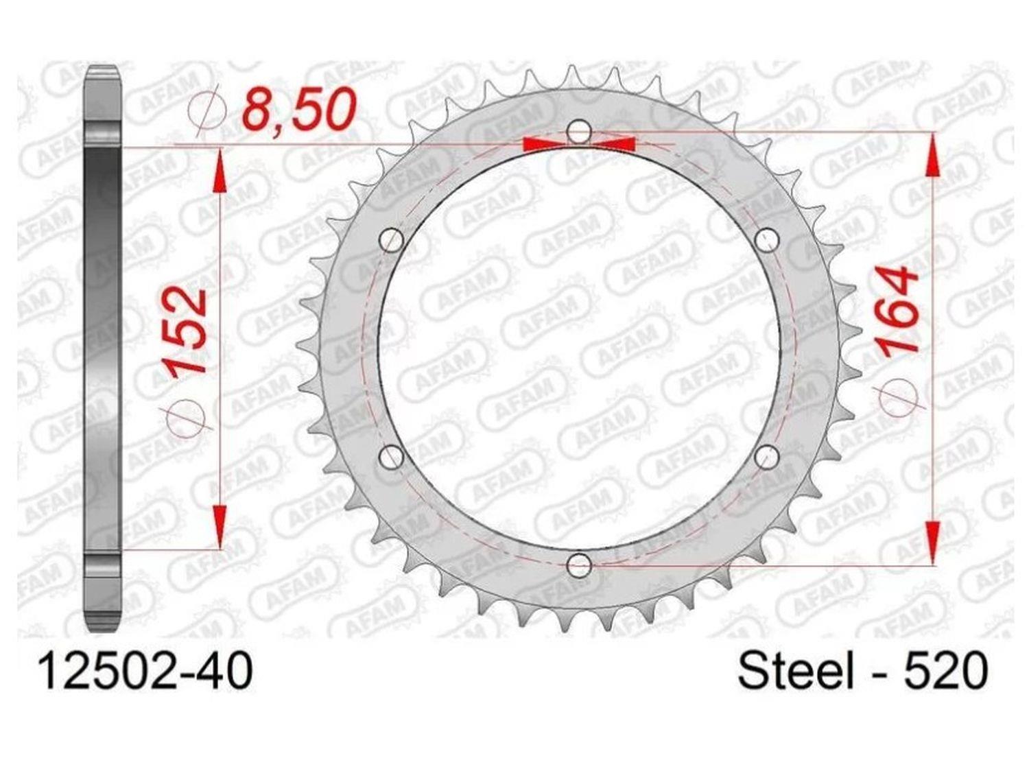 AFAM řetězové kolečko zadní 856 40 YAMAHA TT600 R '98-'03, TT600S '93-'95, YFS 200 '88-06, YFM 350 WARRIOR '89-04, YFM 660 RAPTOR '01-05 (řetěz 520) (JTR853.40)