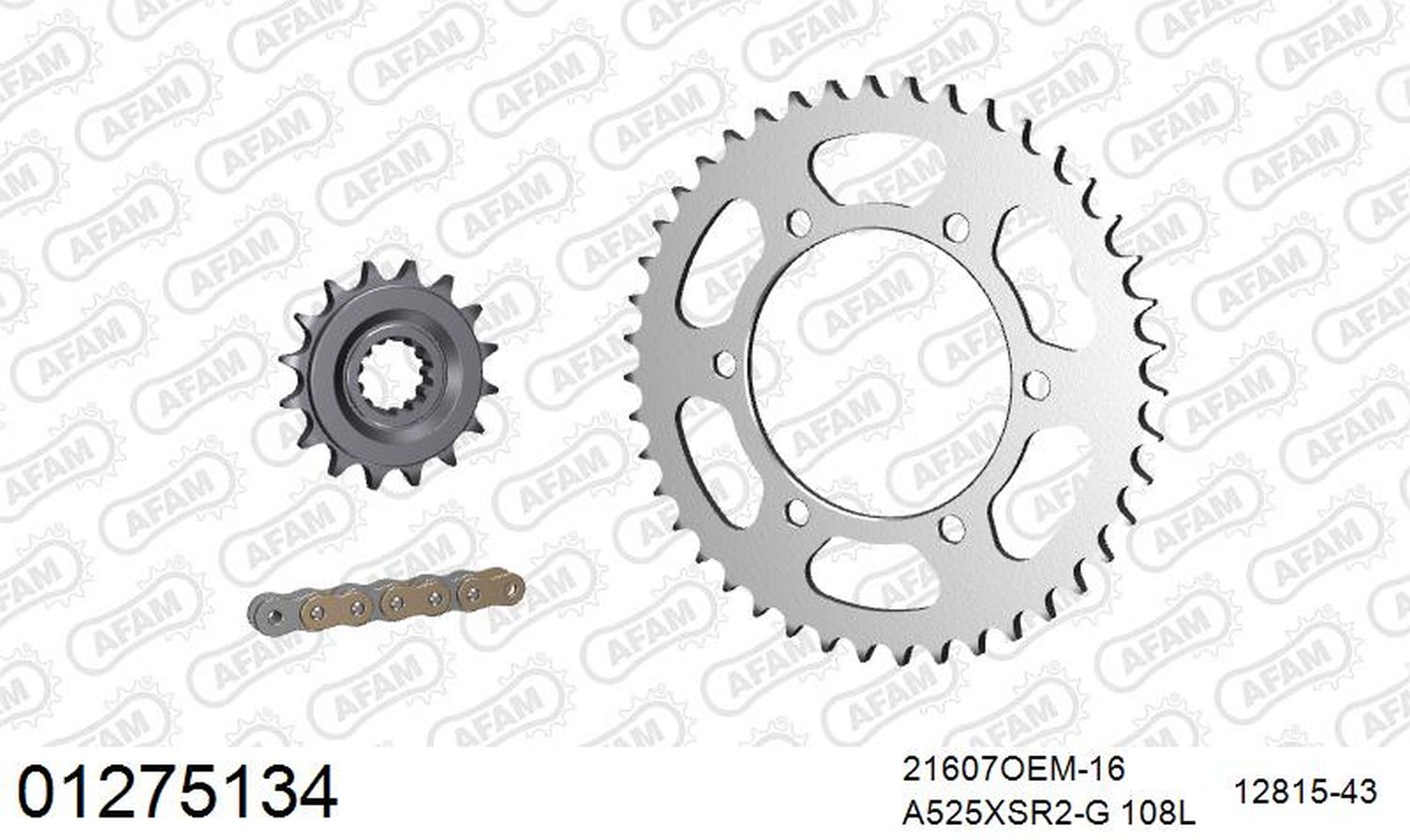 AFAM sada (komplet) pohonu RUB YAMAHA MT-07 ABS 2014-2024 (21607NR-16, 12815-43, A525XSR2-G 108L) barva zlatá