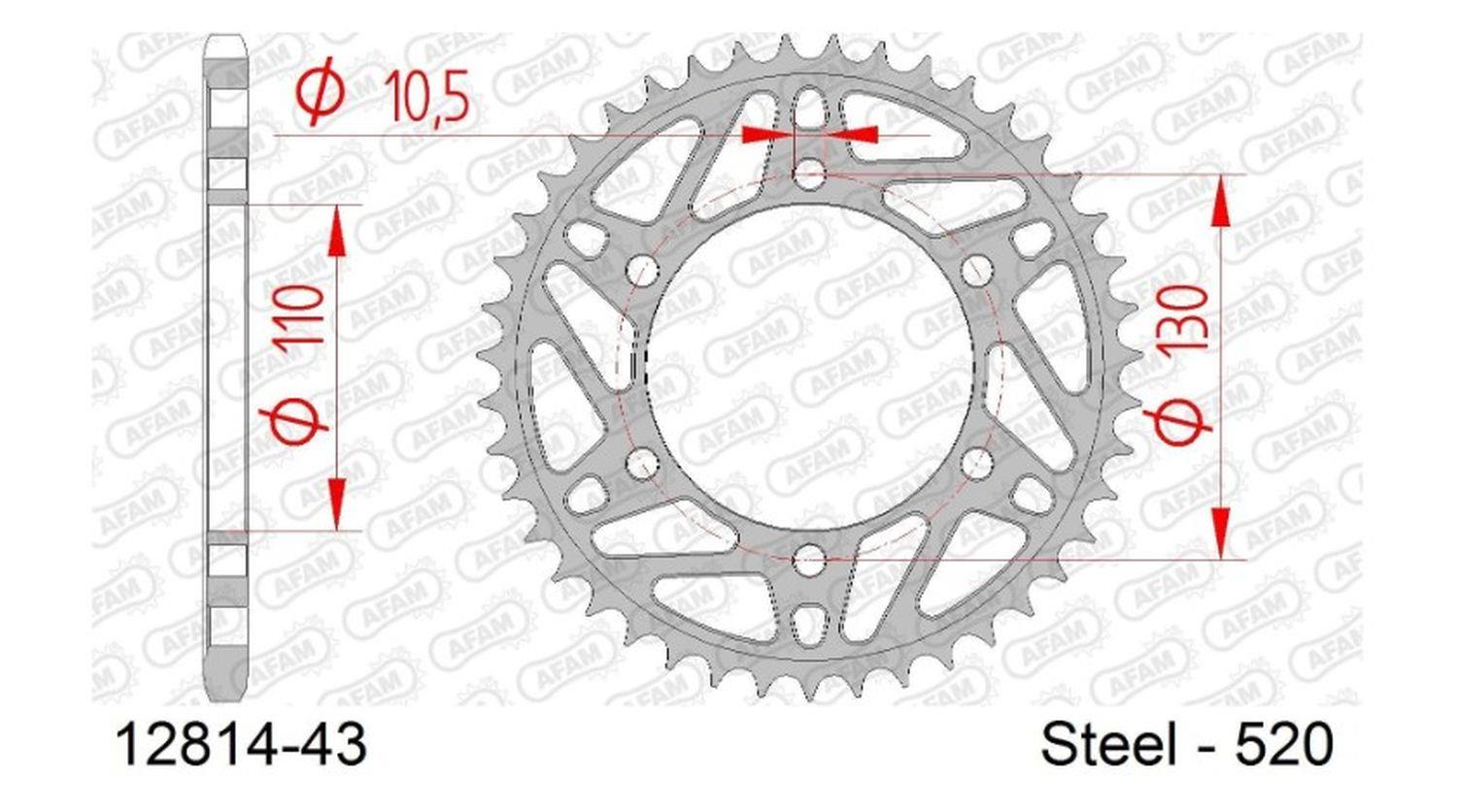 AFAM zadní řetězové kolečko 504 43 KAWASAKI NINJA 250 09-11 (řetěz 520) (JTR486.43)
