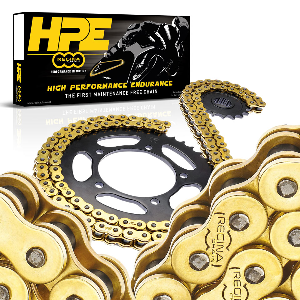 Levně REGINA hnací řetěz 525HPE (124 článků) Z-RING SUPERsport / ENDURO bezúdržbový zlatá nýtovací spojka (137HPE/1009) (REGINA hnací řetěz 525HPE (124)