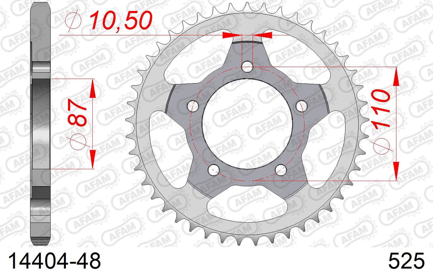 AFAM zadní řetězové kolečko 828 48 SUZUKI GSF 650 BANDIT 07-15, GSX 650 F 08-15 (JTR807.48) (řetěz 525)