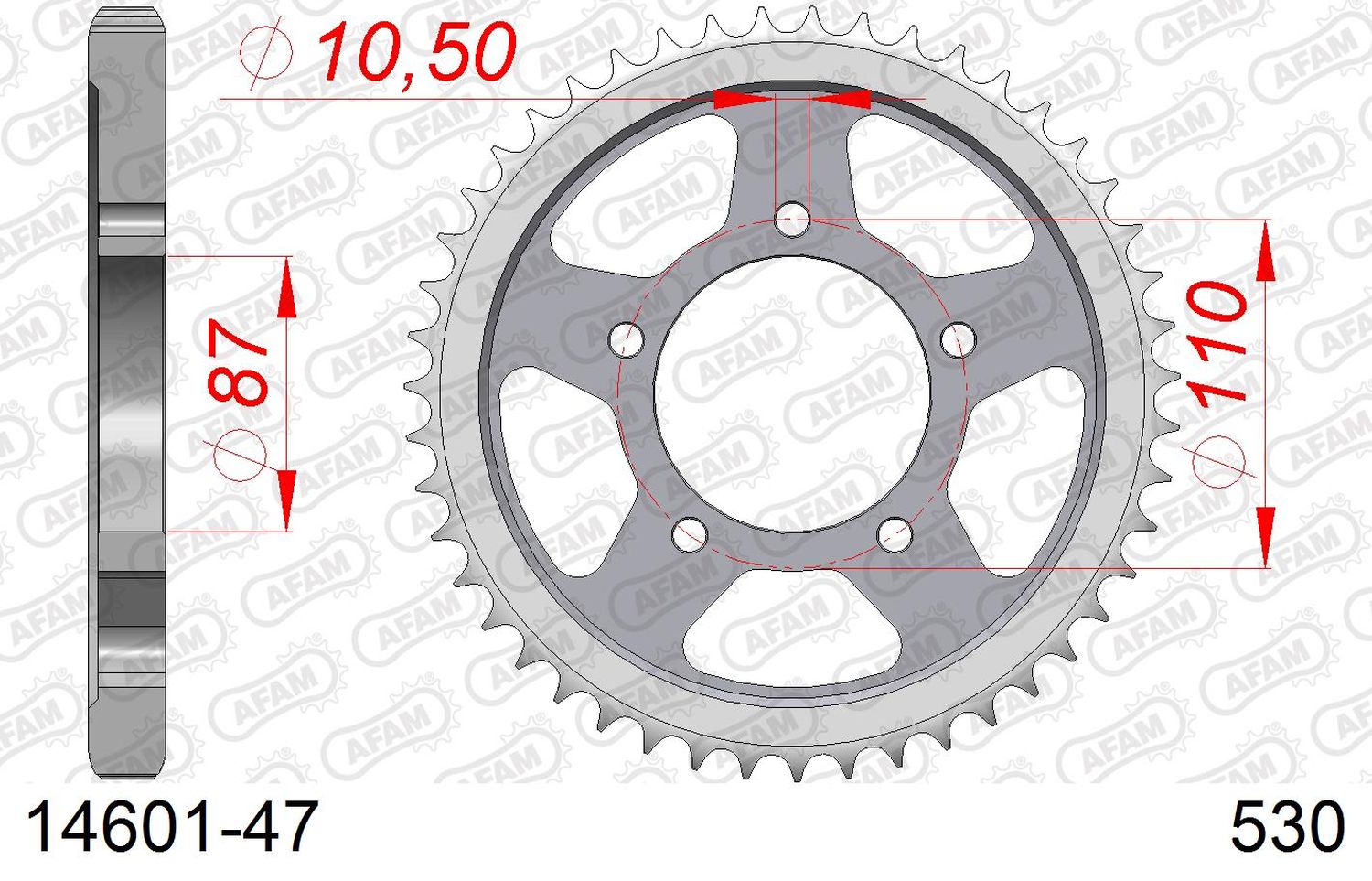 AFAM zadní řetězové kolečko 824 47 SUZUKI GSF 600 95-04, GSF 650 05-06 (JTR829.47) (řetěz 530)