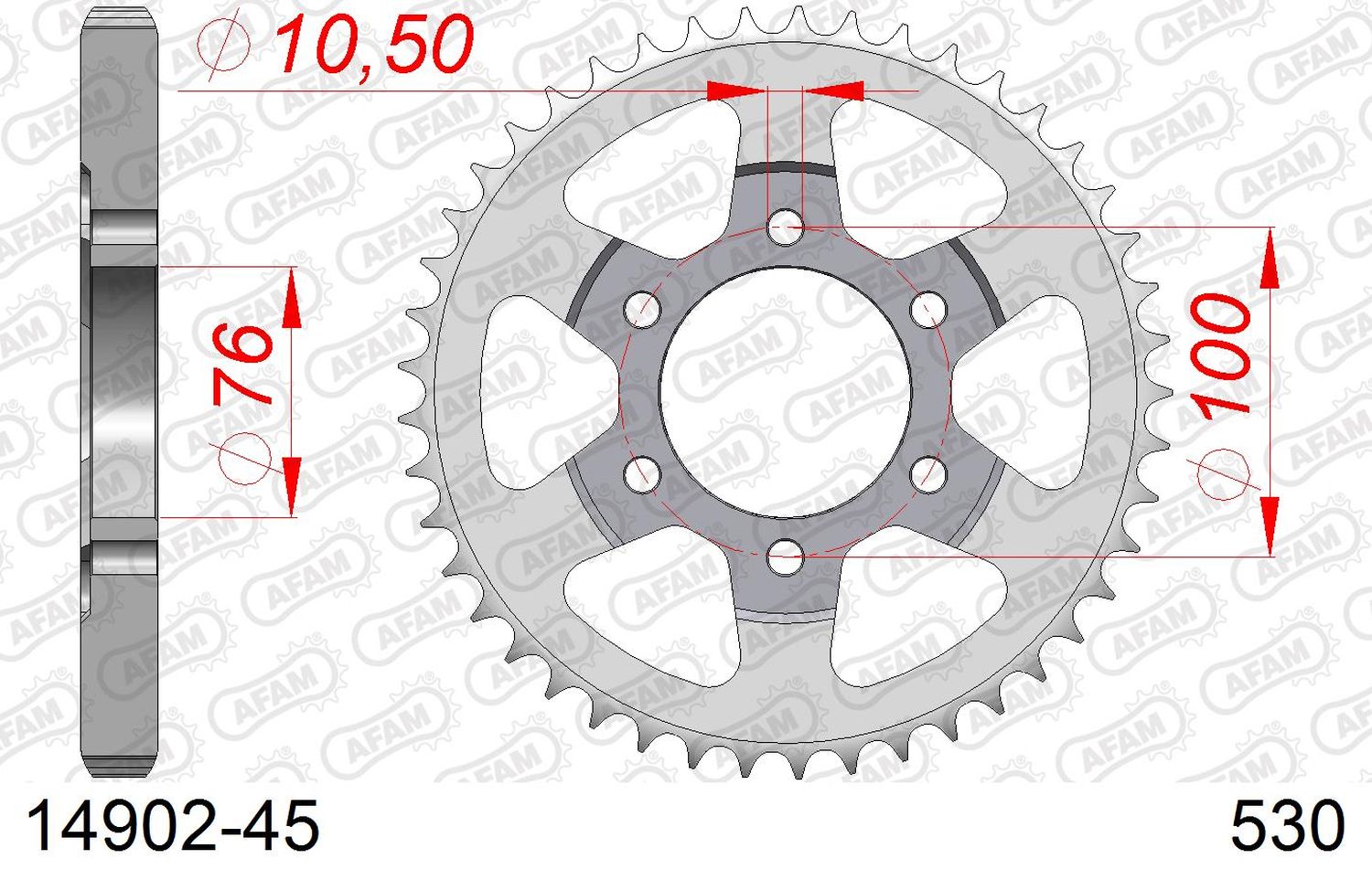 AFAM zadní řetězové kolečko 816 45 SUZUKI GSXR 1100, GSXR 750 (92-95) (JTR816.45) (řetěz 530)