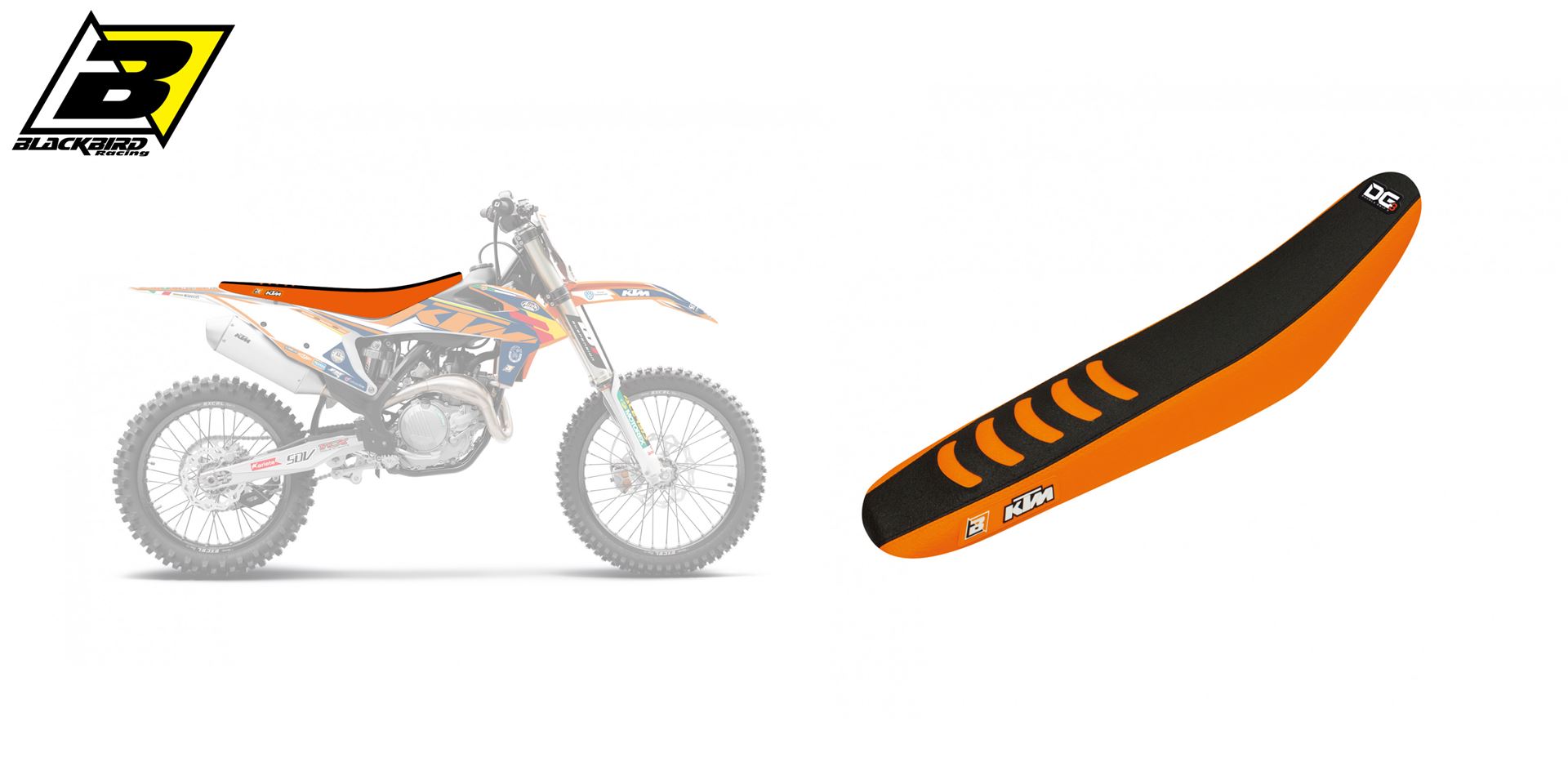 BLACKBIRD potah sedla KTM SX/SXF 19-22, EXC 20-23 doUBLE GRIP 3 barva oranžová černá (BLACKBIRD potah sedla KTM SX/SXF 19-22, EXC 20-23 doUBLE GRIP 3)