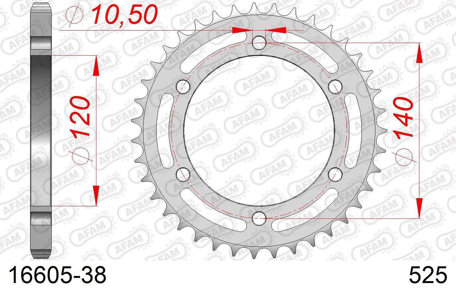 AFAM zadní řetězové kolečko 5301 38 KAWASAKI ZR7 (99-04) (řetěz 525) (JTR498.38)