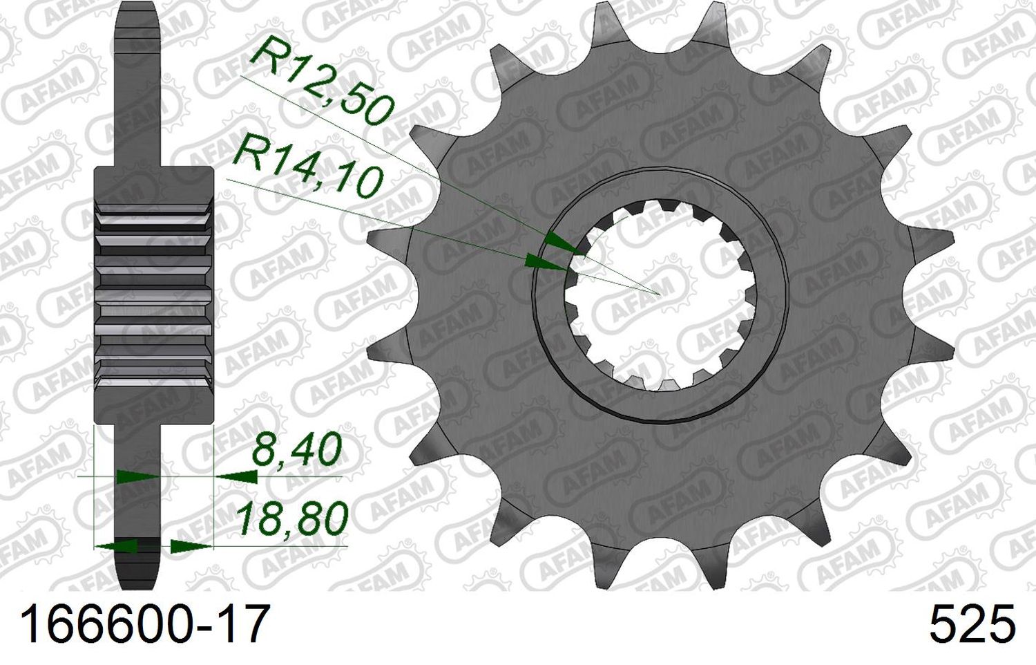 AFAM přední pastorek 2078 17 zubů s gumou APRILIA RST/RSV/SL 1000 BMW F 650/700/800 GS (JTF704.17RB) (řetěz 525)