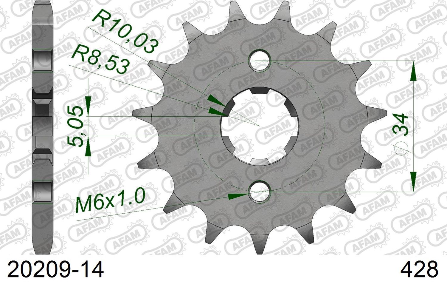 AFAM front sprocket 2037 14T HONDA CBR 125 '04-'17, XLR 125 '98-'01 (JTF1264.14) (chain 428)