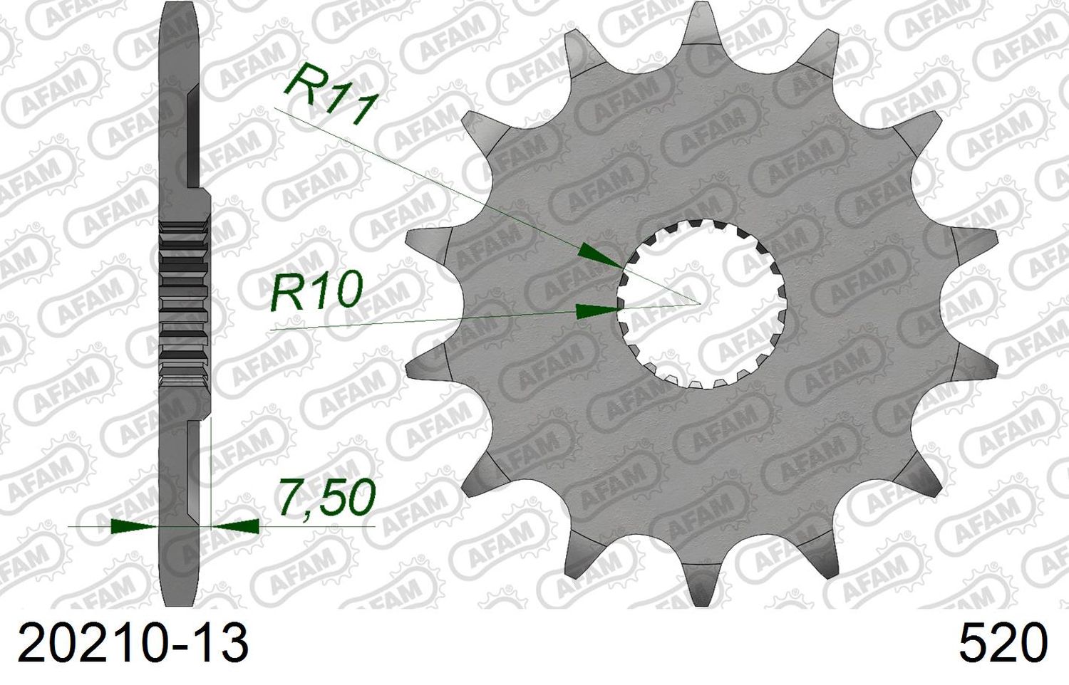 AFAM pastorek přední 2120 13 HONDA CR 125R '04-'07, CRF 250R/X '04-'17 (JTF1323.13) (řetěz 520)