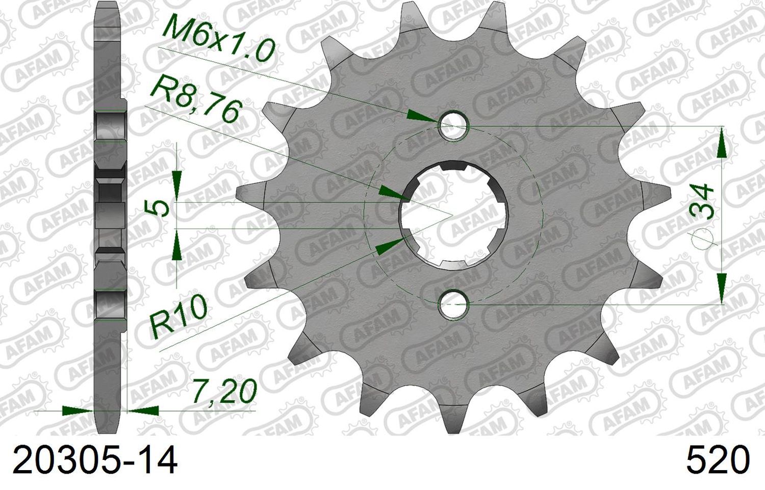 AFAM pastorek přední 279 14 HONDA CRF 230F 03-19, XL 125 V '01-'13, VT 125C '99-'07, NSR125 '93-'02 (JTF327.14) (řetěz 520)