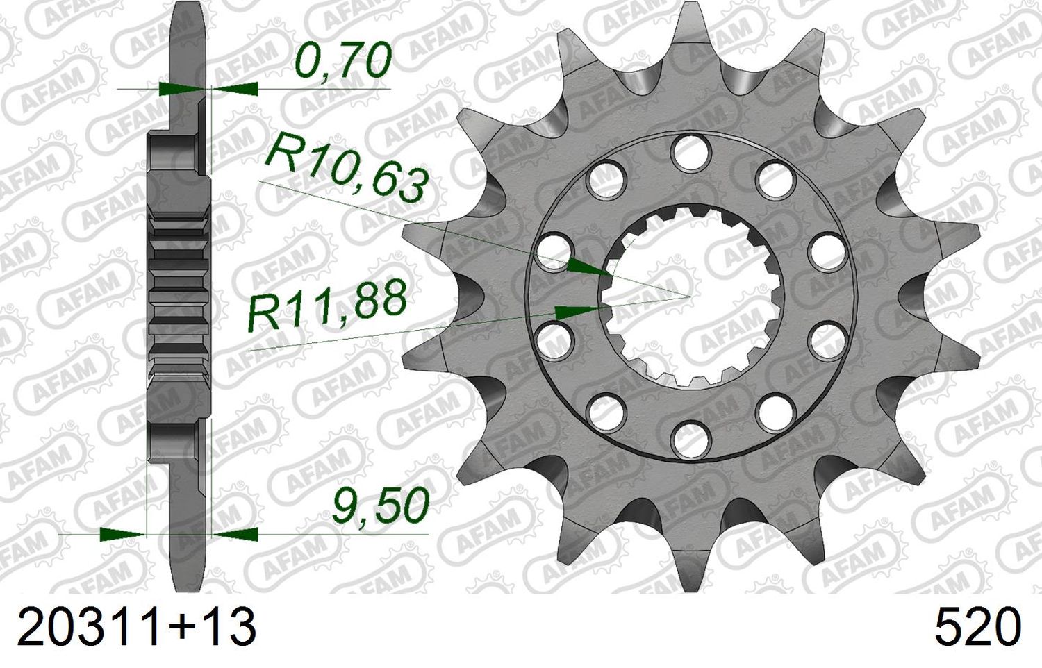 AFAM pastorek přední 342 13 HONDA CR 250 '88-'07, CRF 450 '02-'25, CRF 250R '22-'25, TRX 450/700 samočisticí (JTF284.13SC) (řetěz 520)