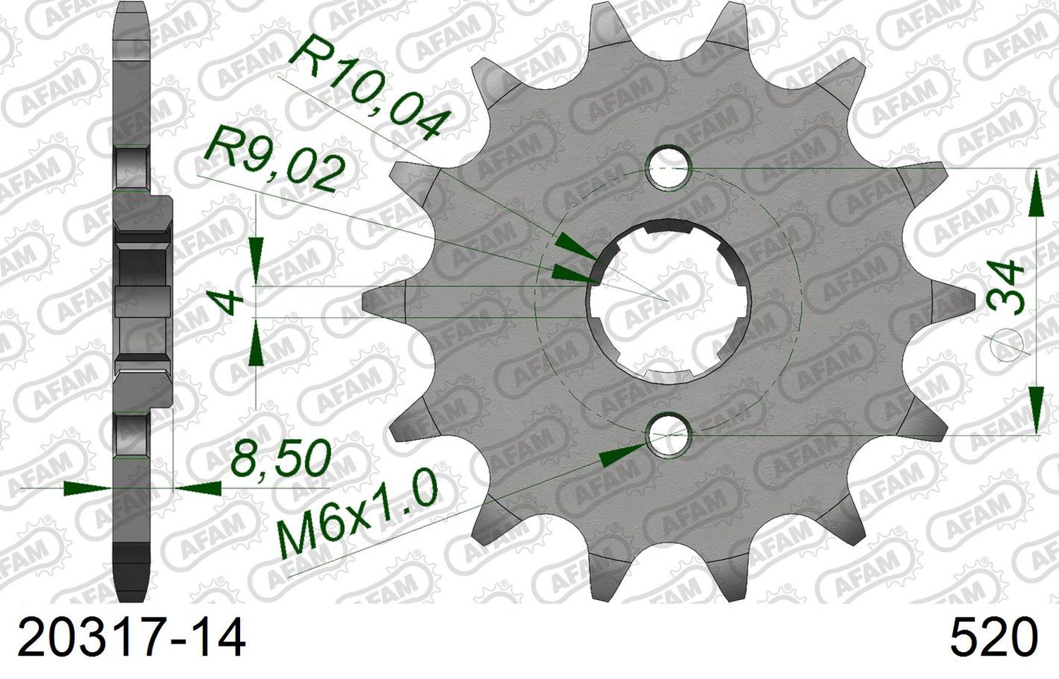 AFAM pastorek přední 2046 14 HONDA CA 125 '95-01', CB/CBX/CM/CMX 250 '83-16' (JTF270.14) (řetěz 520)