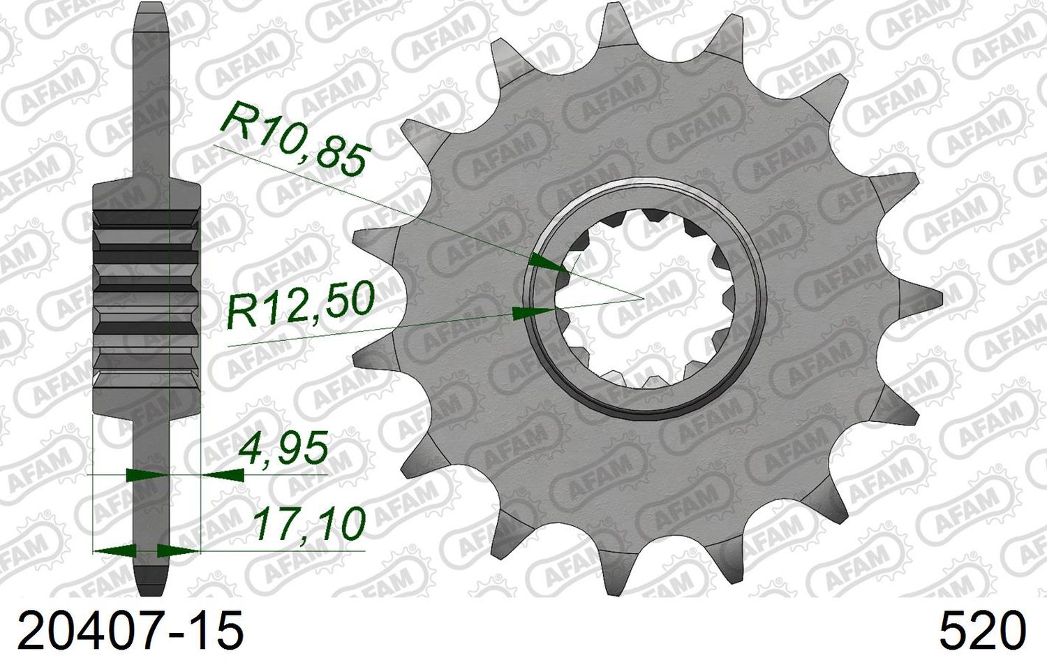AFAM pastorek přední 2042 15 HONDA CB 500F/X '13-'15, CBR 500R '13-'16, NC 700 '12-'14, CT/CTX 700 14 (JTF1381.15) (řetěz 520)
