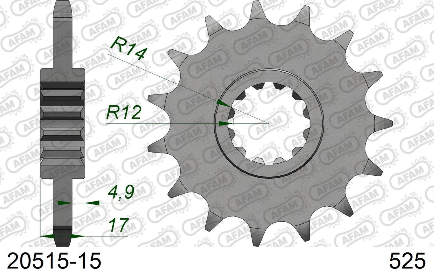 AFAM pastorek přední 2073 15 s gumou HONDA CB 600 HORNET '97-'06, CBR 600F '97-'98, CBF 600 '04-'07 (JTF1371.15RB) (řetěz 525)