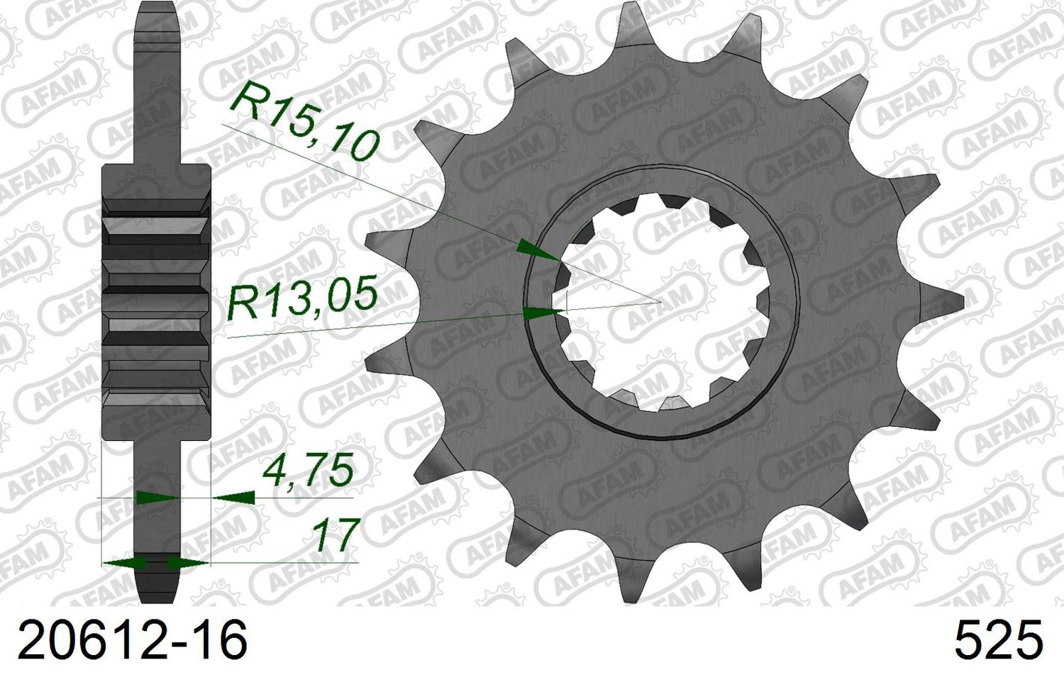 AFAM pastorek přední 2068 16 HONDA CBR 600F '99-'14, CBR 600RR '03-'16, CBF 600 (JTF1370.16) (řetěz 525)