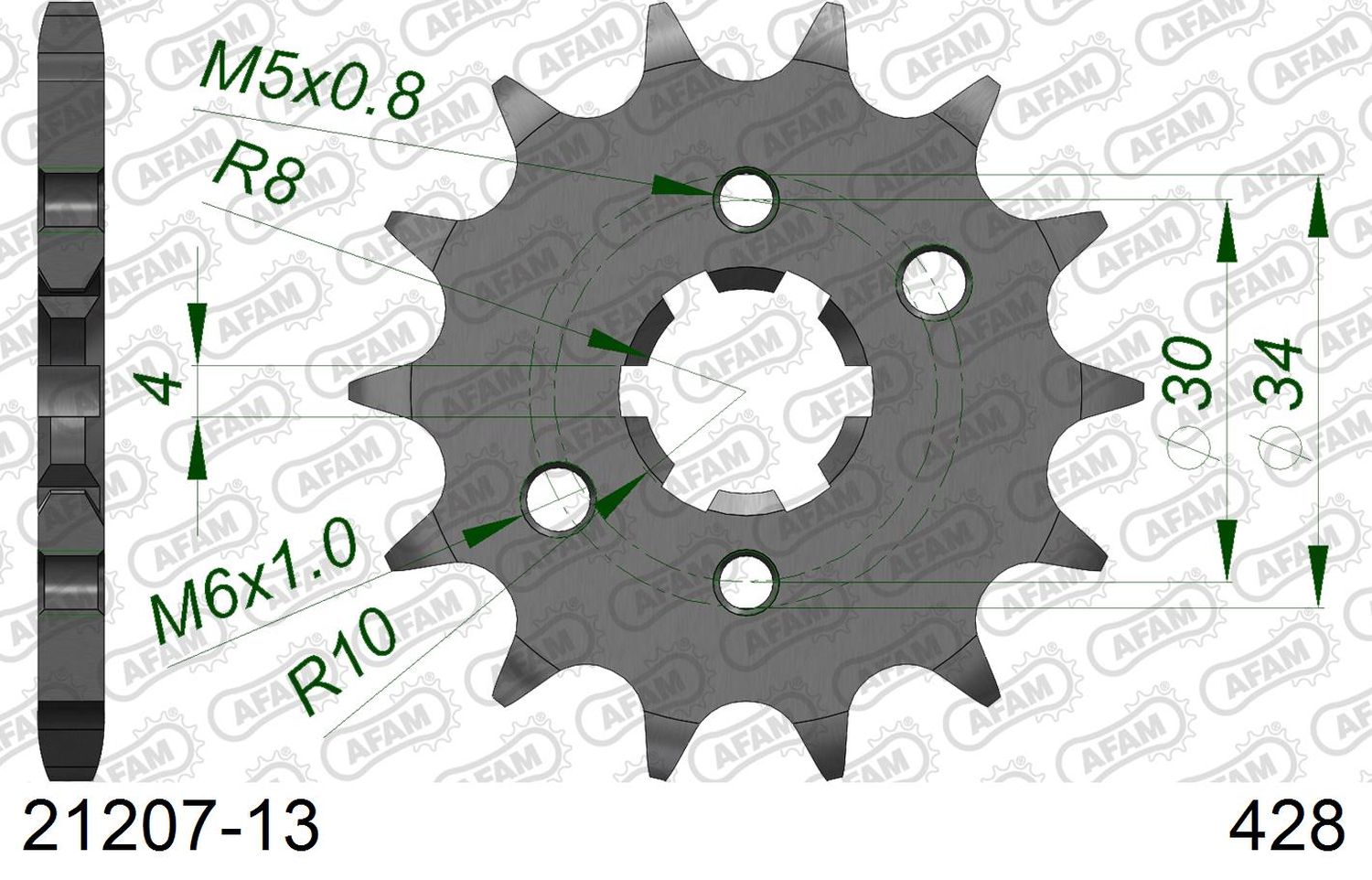 AFAM pastorek přední 2177 13 YAMAHA YBR 125 '05-'15, XT125R/X '08-'11, TTR125 '00-'15 (JTF548.13) (řetěz 428)