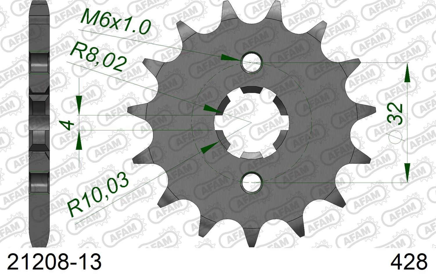 AFAM front sprocket 2182 13T YAMAHA WR 125R/X '09-'15, YZF125R '09-'20, MT125 '15-'20 (JTF1550.13) (chain 428)
