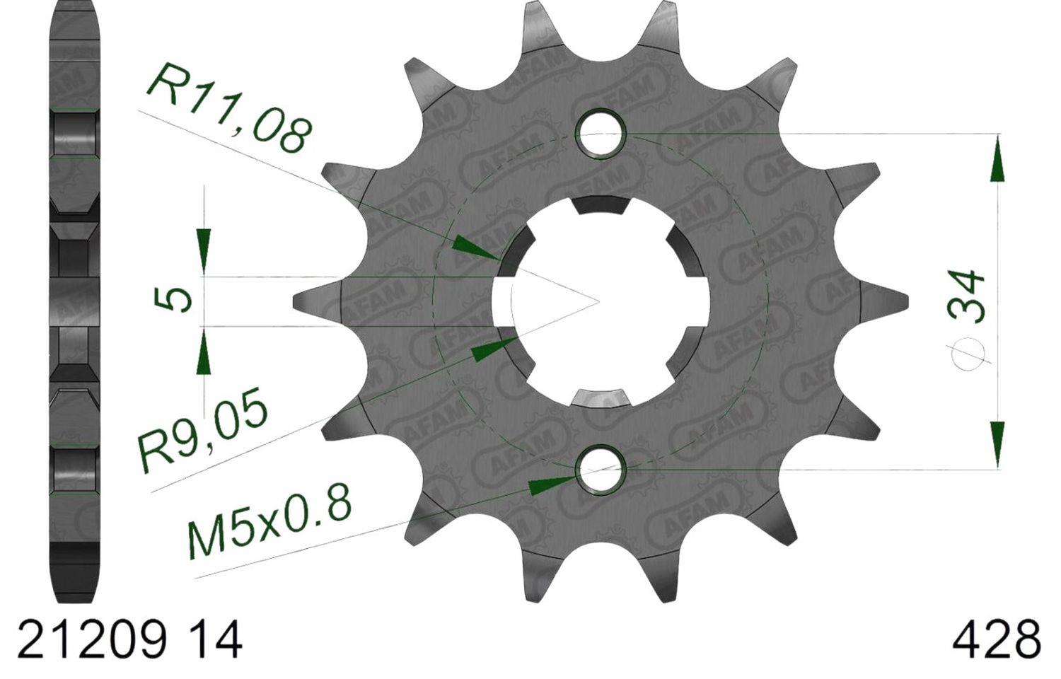 AFAM přední pastorek 2053 14 YAMAHA TW 125 (řetěz 428) (JTF1559.14)