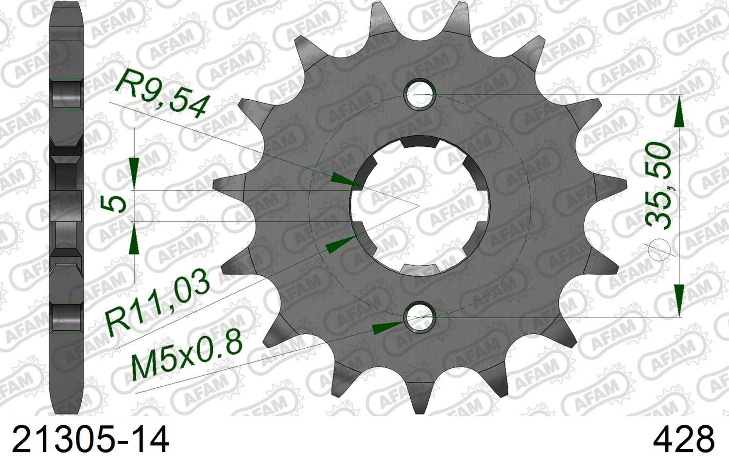 AFAM front sprocket 2053 14 YAMAHA TW 125 (JTF1559.14) (chain 428)