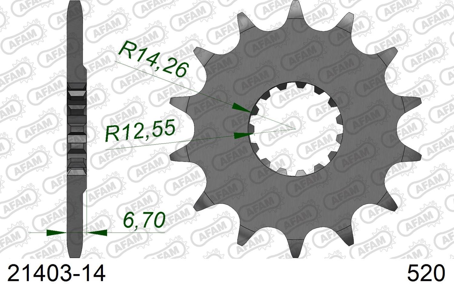 AFAM pastorek přední 2168 14 YAMAHA YFZ 450/YFM 700 RAPTOR '06-'19 (JTF1592.14) (řetěz 520)