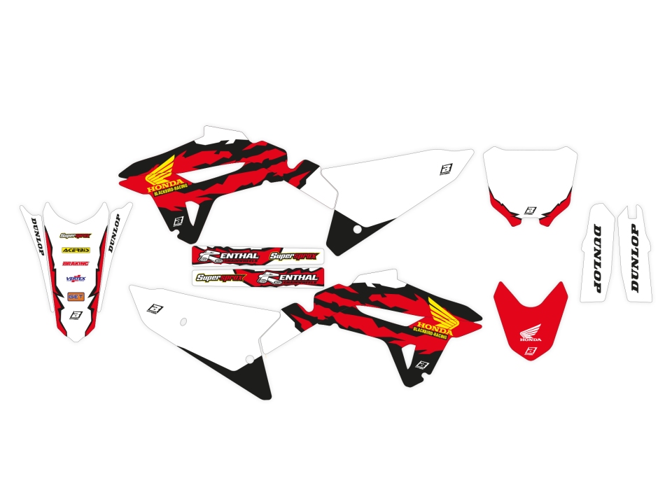 Levně BLACKBIRD sada samolepek (dýhy) HONDA CRF 250R 22-24, CRF 450R 21-24 retro barva červená bílá černá (BLACKBIRD sada samolepek (dýhy) HONDA CRF 250R)