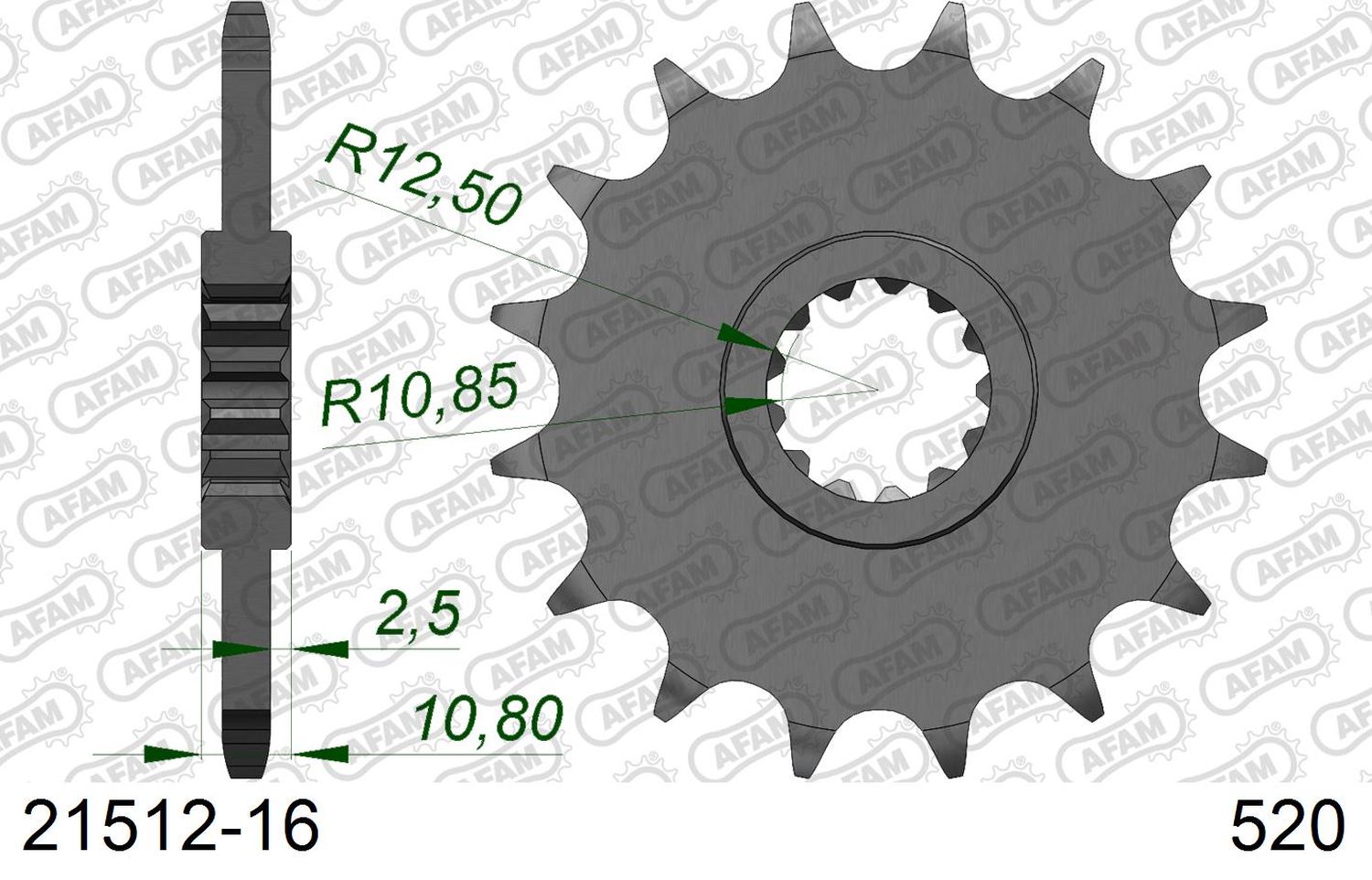 AFAM pastorek přední 2172 16 s gumou YAMAHA FZ6 '09-'17, XJ6 '09-'15 (JTF1595.16RB) (řetěz 520)