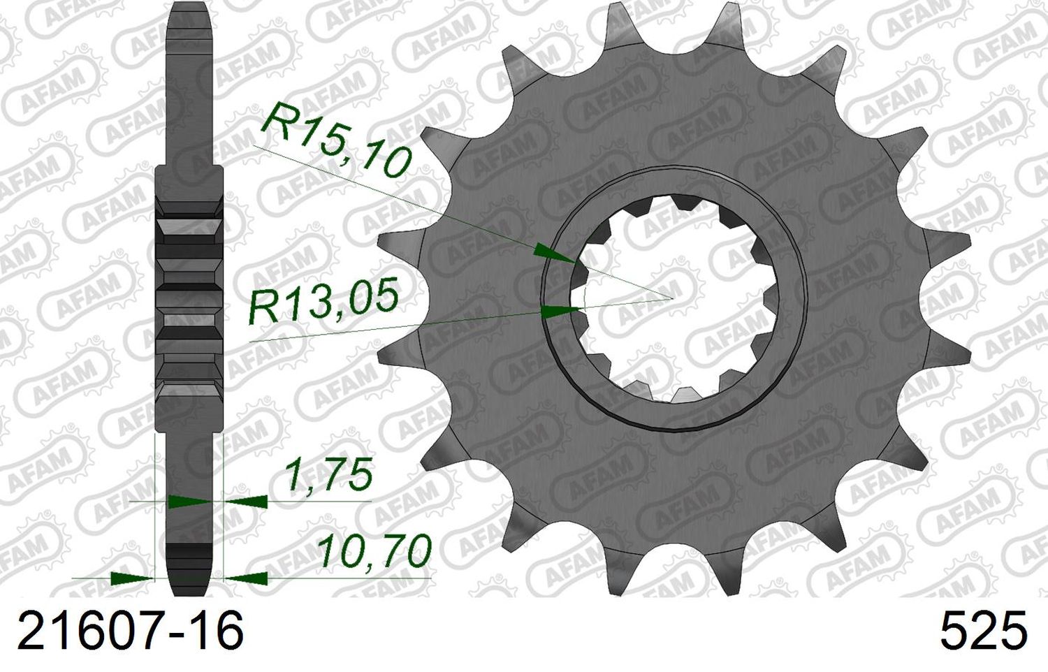 AFAM přední pastorek 2091 16 s gumou YAMAHA FZ8 '10-'15, MT 09 '14-'17, MT 07 '14-'18, TDM 900 '02-'13, MT10 16-17 (209116JTRB)* (JTF1591.16RB) (řetěz 525)