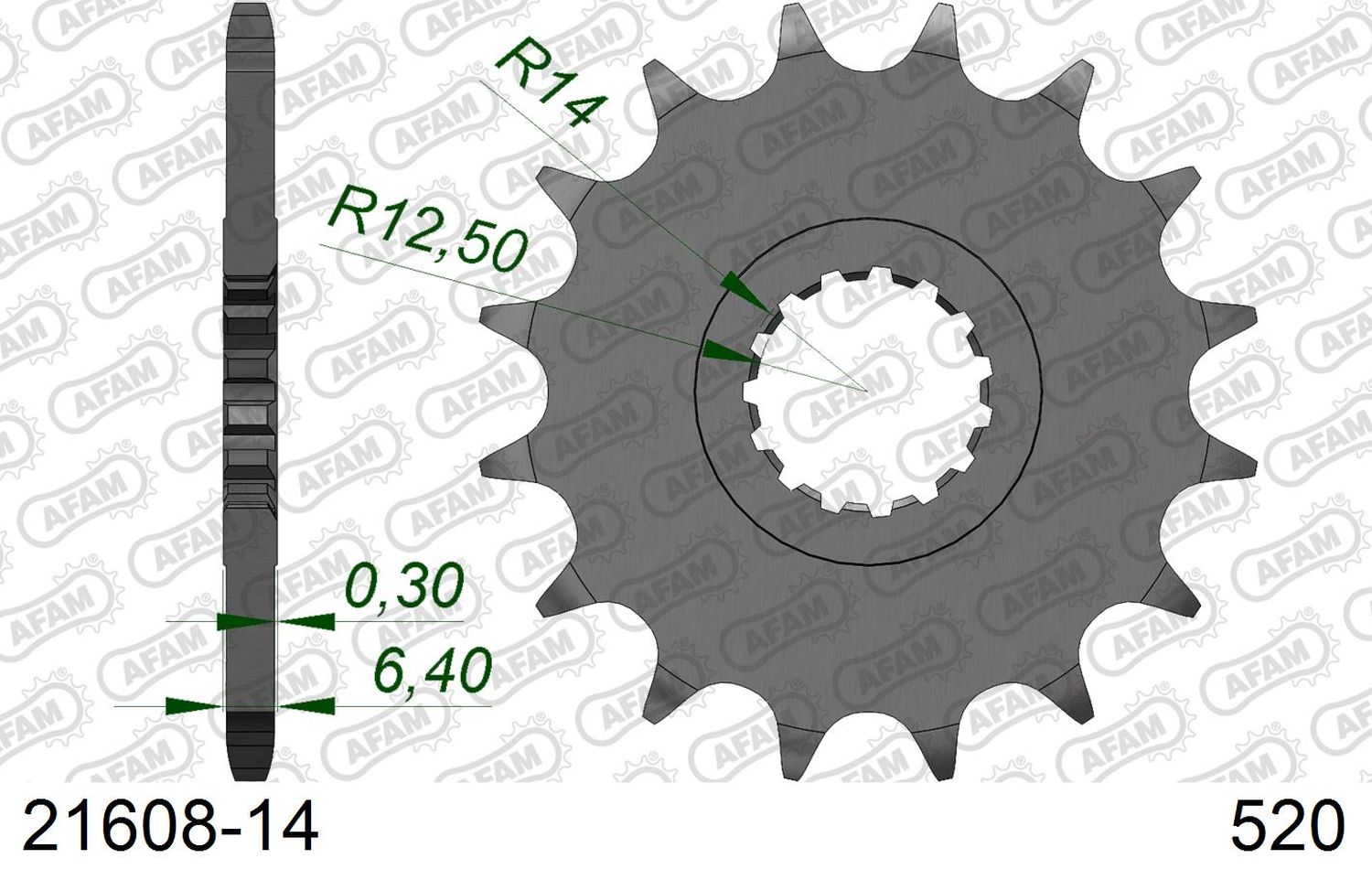 AFAM přední pastorek 2168 14 YAMAHA YFZ 450/YFM 700 RAPTOR '06-'19 (JTF1592.14) (řetěz 520)