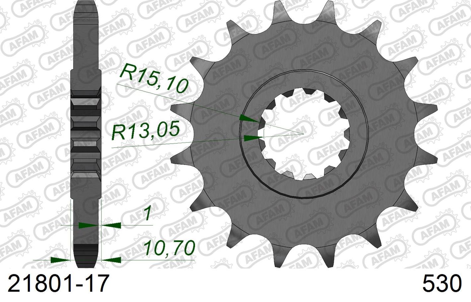 AFAM přední pastorek 579 17 YAMAHA FZ1 '06-'14, R1 '04-'14, FJ, XJR (JTF579.17) (řetěz 530)