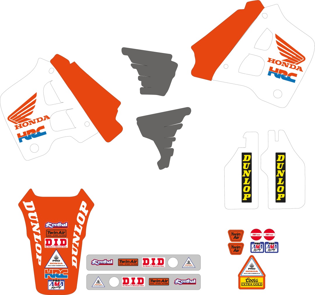 Tecnoseel (blackbird) sticker set (bottles) HONDA cr 125 91-92, cr 250 90-91, replica team HONDA 91 usa colour white/orange/gray (21V01)